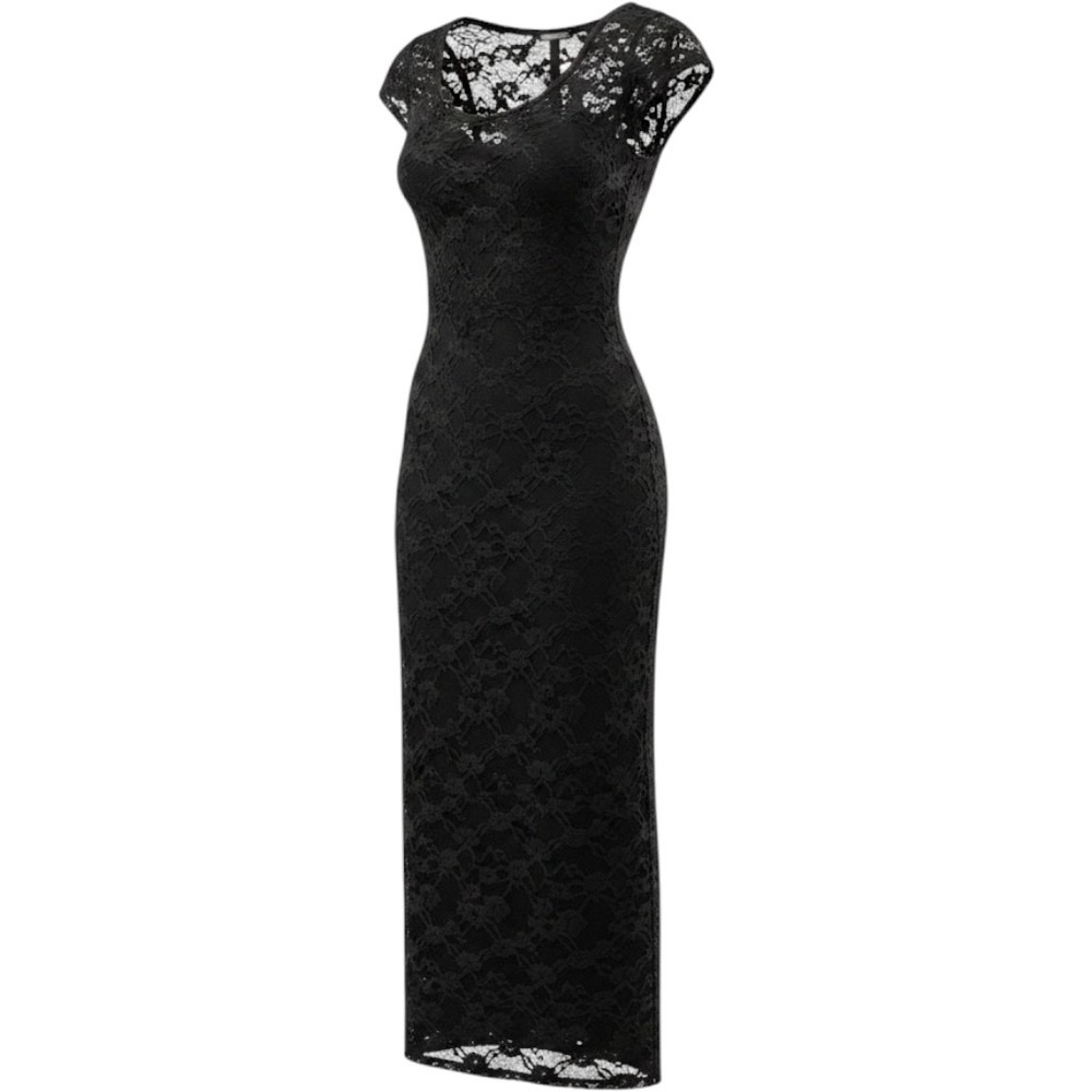 Wild Fable Women's Lace Slip Maxi Dress Small Black Short Sleeve Party Whimsy